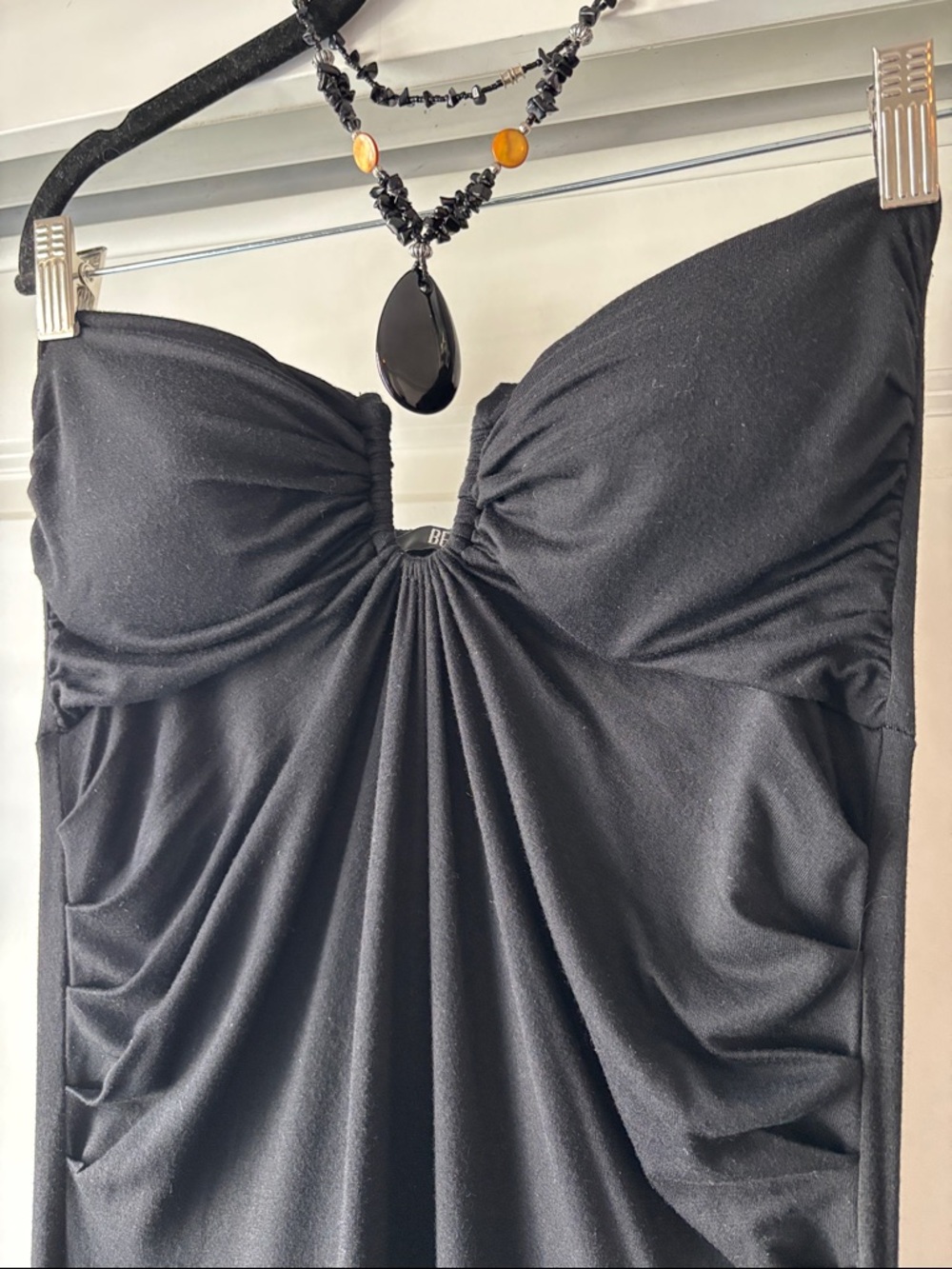 BEDO Black Strapless Maxi Tee Dress Resortwear or Swim Coverup Small + BONUS!
